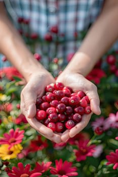 Harvest in the hands of a woman in the garden. Selective focus. nature.