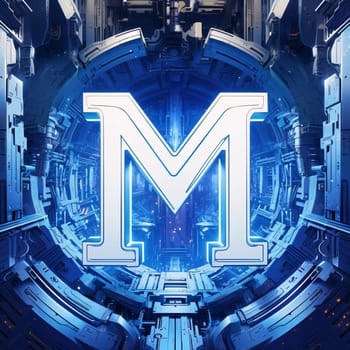 Graphic alphabet letters: 3D rendering of the letter M in a futuristic space station.