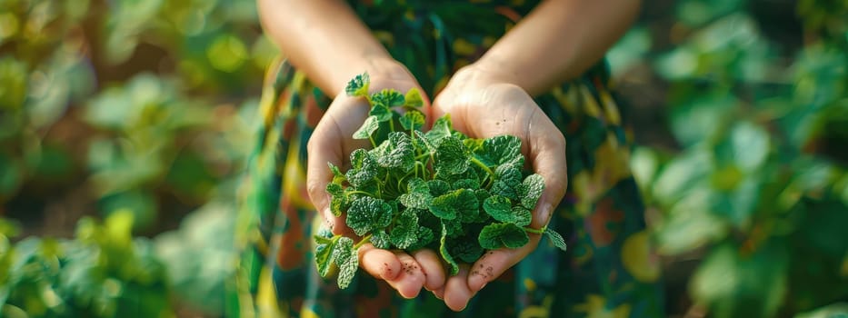 Harvest in the hands of a woman in the garden. Selective focus. nature.