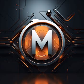 Graphic alphabet letters: Monero cryptocurrency coin on dark background. Cryptocurrency concept. 3D Rendering