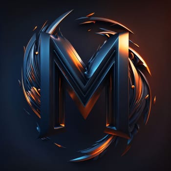 Graphic alphabet letters: Futuristic letter M on black background. 3D rendering.