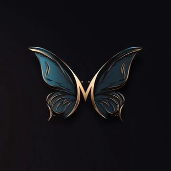 Graphic alphabet letters: Illustration of butterfly logo on black background. Beautiful design element.
