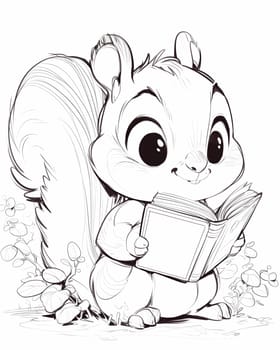 Coloring book for children, coloring animal, squirrel. Selective soft focus.