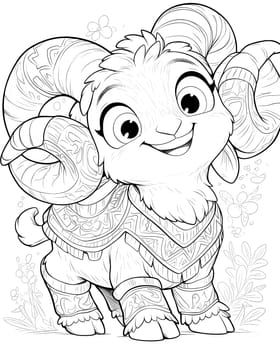 Coloring book for children, coloring animal, goat. Selective soft focus.