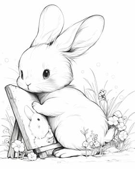 Coloring book for children, coloring animal, hare. Selective soft focus.