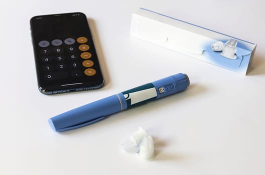 Ozempic Insulin injection pen or insulin cartridge pen for diabetics. Medical equipment for diabetes parients.