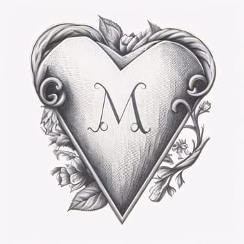 Graphic alphabet letters: Luxury monogram in the form of heart with floral ornament