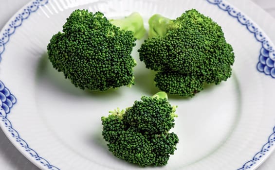 Concept of healthy eating and weight loss. Plate of green broccoli.