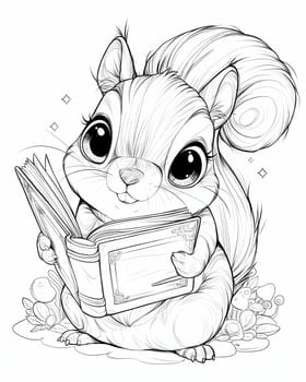 Coloring book for children, coloring animal, squirrel. Selective soft focus.