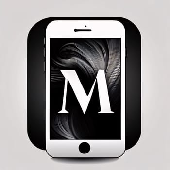 Graphic alphabet letters: Mobile phone with letter M on the screen. Vector Illustration.