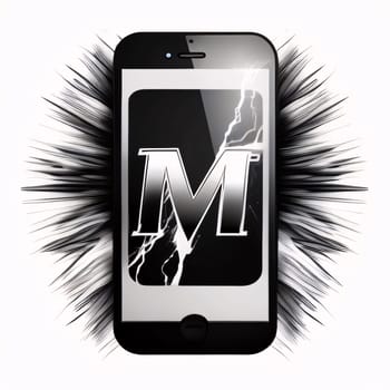 Graphic alphabet letters: Smartphone with the letter M on the white background. 3D illustration.