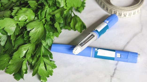 Ozempic Insulin injection pen or insulin cartridge pen for diabetics. Medical equipment for diabetes parients.