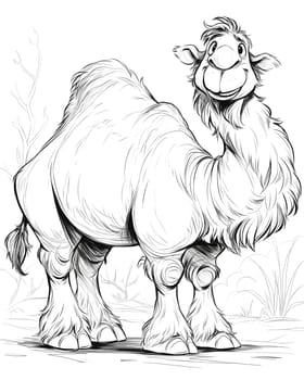 Coloring book for children, coloring animal, camel. Selective soft focus.