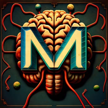 Graphic alphabet letters: Human brain in the form of the letter M. 3D rendering
