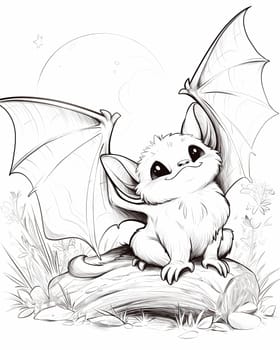 Coloring book for children, coloring animal, bat. Selective soft focus.