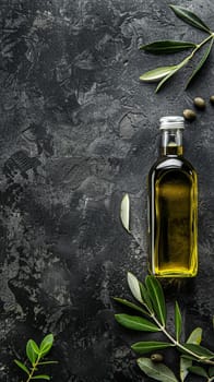 Olive oil bottle ad background with copyspace, vegetable oil commercial produce, food industry and retail concept