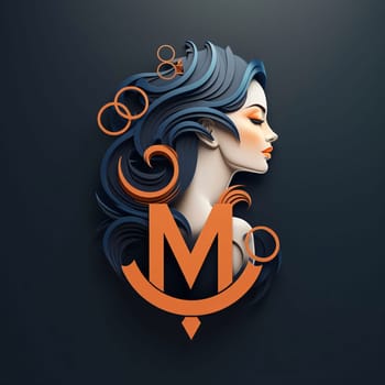 Graphic alphabet letters: Beautiful woman with long hair and anchor on dark background. Vector illustration.