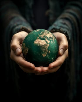 Person Holding Globe in Hands. Selective focus.