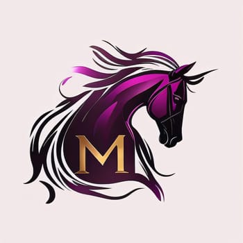 Graphic alphabet letters: Horse head with letter M vector logo design. Elegant graceful horse with elegant mane.