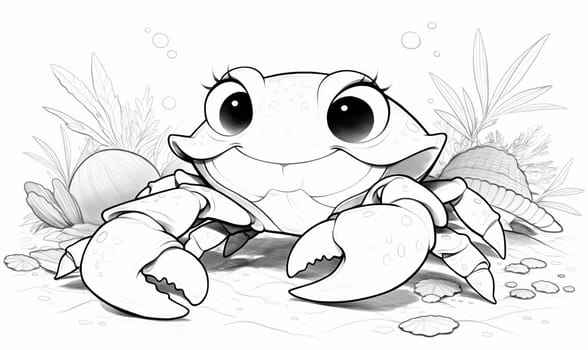 Coloring book for children, coloring animal, crab. Selective soft focus.