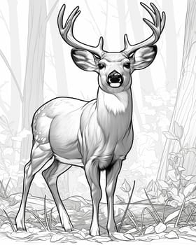 Coloring book for children, coloring animal, deer. Selective soft focus.