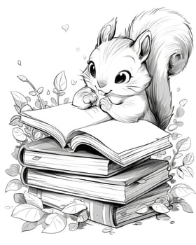 Coloring book for children, coloring animal, squirrel. Selective soft focus.