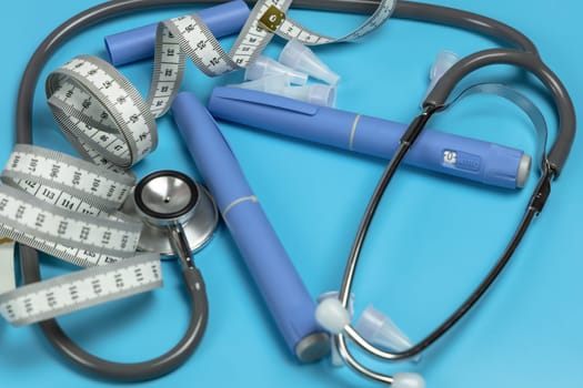 Ozempic Insulin injection pen or insulin cartridge pen for diabetics. Medical equipment for diabetes parients.