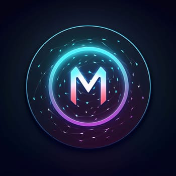 Graphic alphabet letters: Vector letter M in glowing neon style. Futuristic technology style.