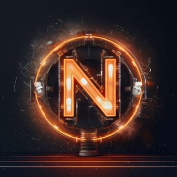 Graphic alphabet letters: Neon letter N on a black background. 3d rendering.