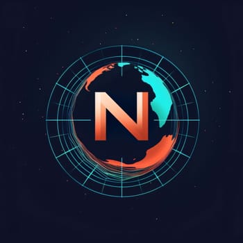 Graphic alphabet letters: N letter logo in the form of a planet. Vector illustration.