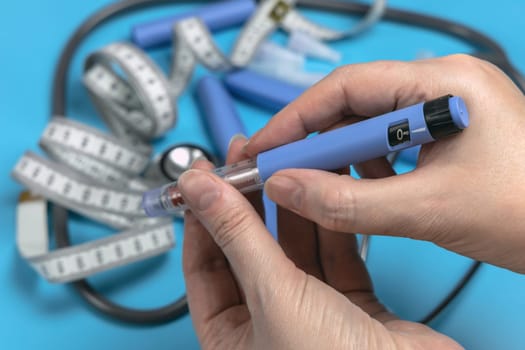 Ozempic Insulin injection pen or insulin cartridge pen for diabetics. Medical equipment for diabetes parients.