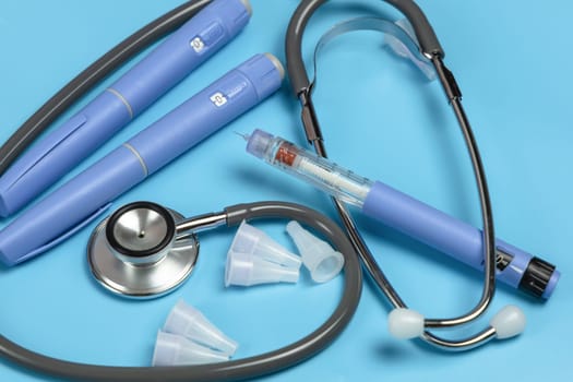 Ozempic Insulin injection pen or insulin cartridge pen for diabetics. Medical equipment for diabetes parients.