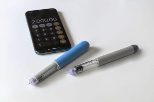 Insulin injection pen or insulin cartridge pen for diabetics. Medical equipment for diabetes parients.