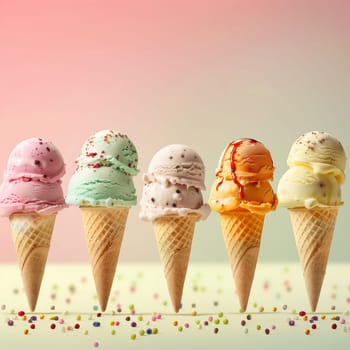 Lots of delicious and beautiful ice cream. Summer dessert. Poster, menu. High quality photo