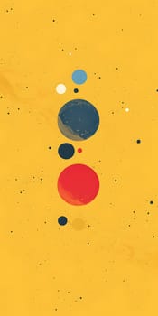 Create a vibrant artwork using art paint in tints and shades of yellow. Incorporate circles of various colors on a yellow background to form a dynamic and eyecatching pattern
