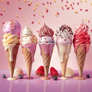 Lots of delicious and beautiful ice cream. Summer dessert. Poster, menu. High quality photo