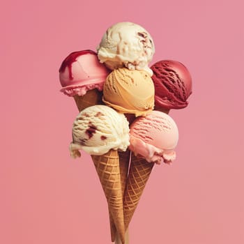 Lots of delicious and beautiful ice cream. Summer dessert. Poster, menu. High quality photo