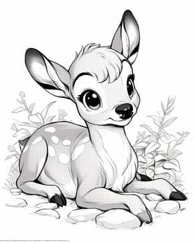 Coloring book for children, coloring animal, deer. Selective soft focus.