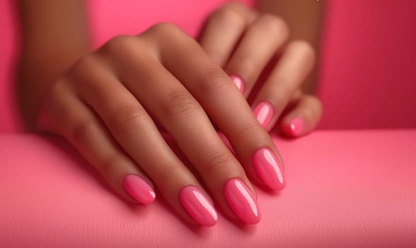 Elegant Pink Manicure Showcased on Hand. Selective focus