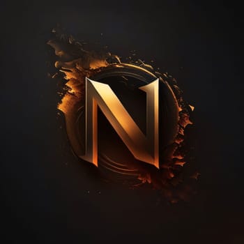 Graphic alphabet letters: Letter N in flames on black background. 3d illustration. Vintage style.