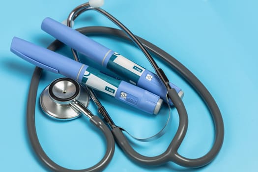 Ozempic Insulin injection pen or insulin cartridge pen for diabetics. Medical equipment for diabetes parients.