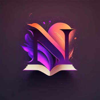 Graphic alphabet letters: Open book with colorful letter N. Vector illustration for your design.
