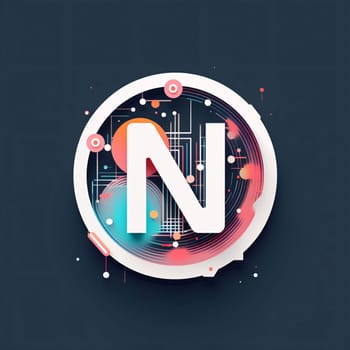 Graphic alphabet letters: N letter logo in circle form. Technology background. Vector illustration.