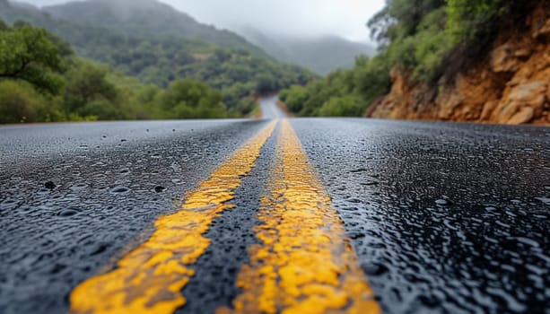 The prospect of a road stretching into the distance, against the background of nature. High quality photo