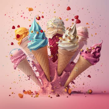 Lots of delicious and beautiful ice cream. Summer dessert. Poster, menu. High quality photo