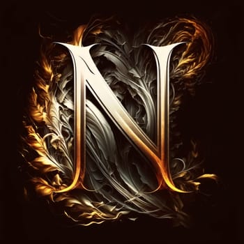 Graphic alphabet letters: Letter N in the Fire. Computer generated 3D photo rendering.