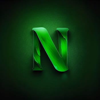 Graphic alphabet letters: Glossy letter N on a green background. 3D illustration