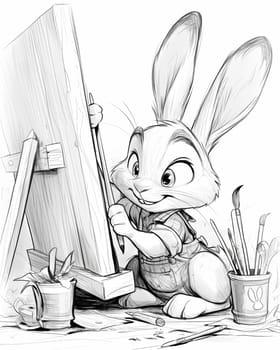 Coloring book for children, coloring animal, hare. Selective soft focus.