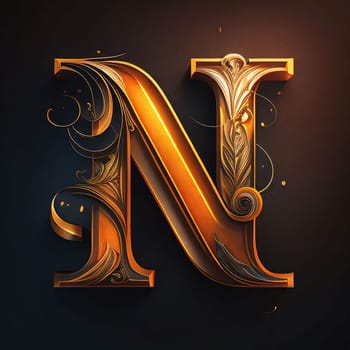 Graphic alphabet letters: Luxury and elegant letter N in the style of Baroque.