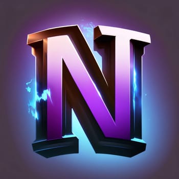 Graphic alphabet letters: Neon Letter N in 3D Style with Glowing Background.